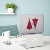 Diepe rode dampkast moderne kerstboom sticker (Laptop op bureau)