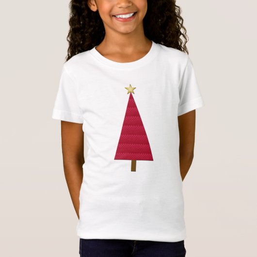 Diepe rode dampkast moderne kerstboom t-shirt (Voorkant)