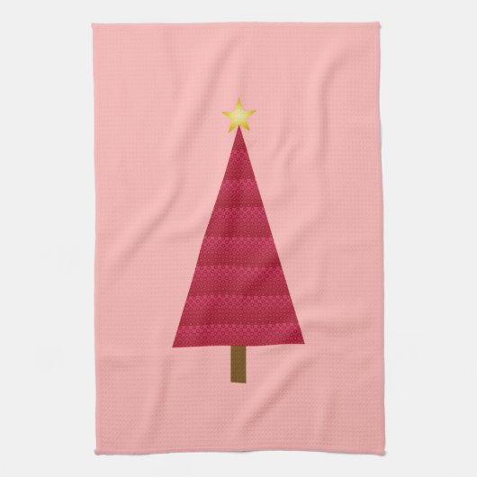 Diepe rode dampkast moderne kerstboom theedoek (Verticaal)