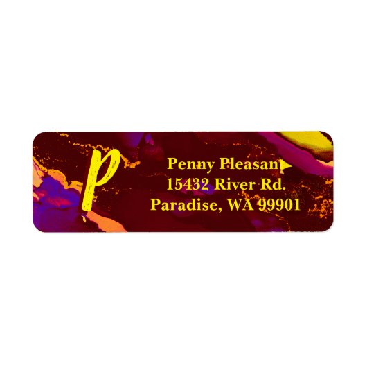 Diepe rode en gouden alcoholinkt etiket (Voorkant)