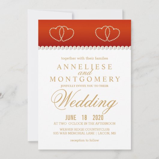 Diepe rode en goudharten - Uitnodiging (Voorkant)