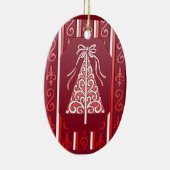 Diepe rode en witte kralen met kerstboom keramisch ornament (Rechts)