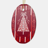 Diepe rode en witte kralen met kerstboom keramisch ornament (Links)