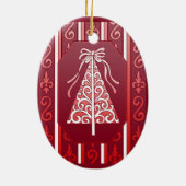 Diepe rode en witte kralen met kerstboom keramisch ornament (Achterkant)