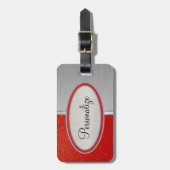 Diepe rode glitter en afdrukken in penseelstaal bagagelabel (Voorkant verticaal)