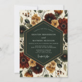 Diepe Rode Herfst Bloemrijke Elegantie Trouwdag Kaart (Voorkant)