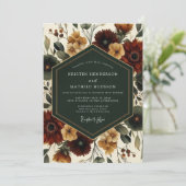 Diepe Rode Herfst Bloemrijke Elegantie Trouwdag Kaart (Staand voorkant)