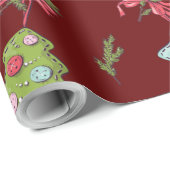 Diepe rode kerstdecorpties cadeaupapier (Rol Hoek)