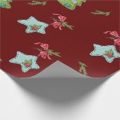 Diepe rode kerstdecorpties cadeaupapier (Hoek)