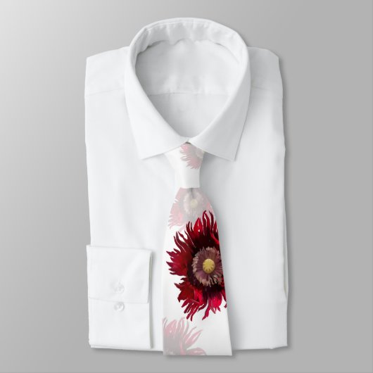 Diepe rode papies op witte achtergrond stropdas (Gebonden)