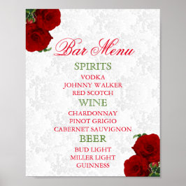 Diepe rode roze Floral Weddenschap - Menu Bar Poster