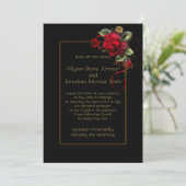 Diepe rode rozen groen goud sparkles bruiloft | kaart (Staand voorkant)