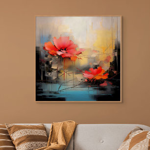 Diepe Rode Stilte – Abstracte Klaprozen in Stedeli Canvas Afdruk