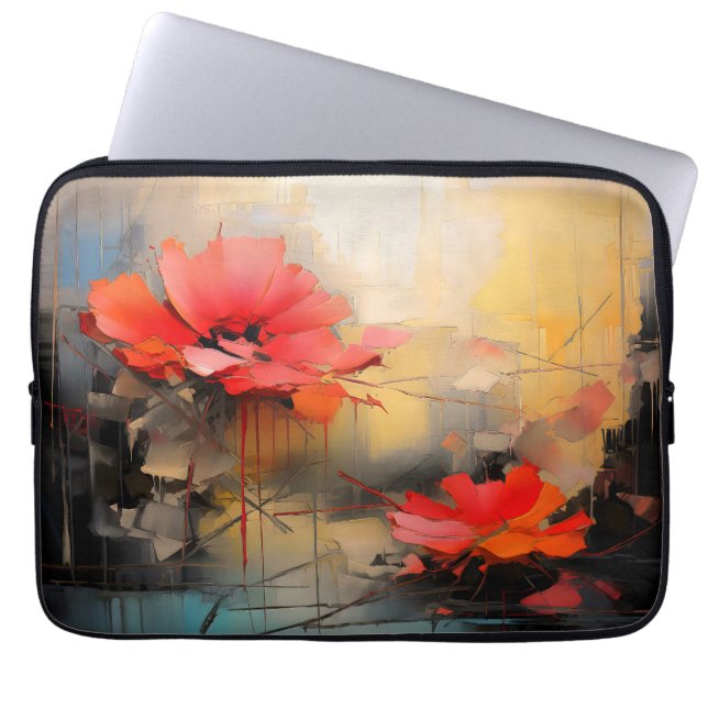 Diepe Rode Stilte – Abstracte Klaprozen in Stedeli Laptop Sleeve (Voorkant)