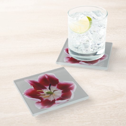 Diepe rode tulp glazen onderzetter (Schuin)