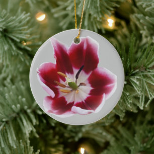 Diepe rode tulp keramisch ornament