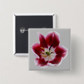 Diepe rode tulp vierkante button 5,1 cm (Voorkant /achterkant)