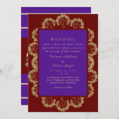Diepe Rood en Paars Indische Style II Weddenschap Kaart (Voorkant / Achterkant)