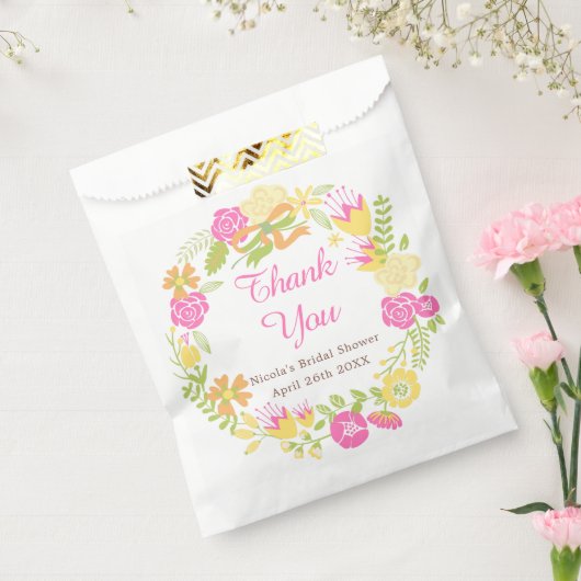 Diepe roze en gele bloemenkrans Bruidsfeest Bedankzakje (Gezegeld)