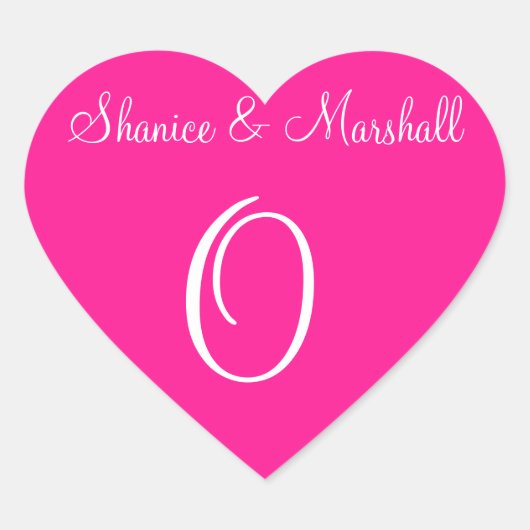 Diepe roze je eigen Initiaal bruiloften Hart Sticker (Voorkant)