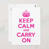 Diepe roze kalm houden en doorgaan briefkaart (Voorkant / Achterkant)