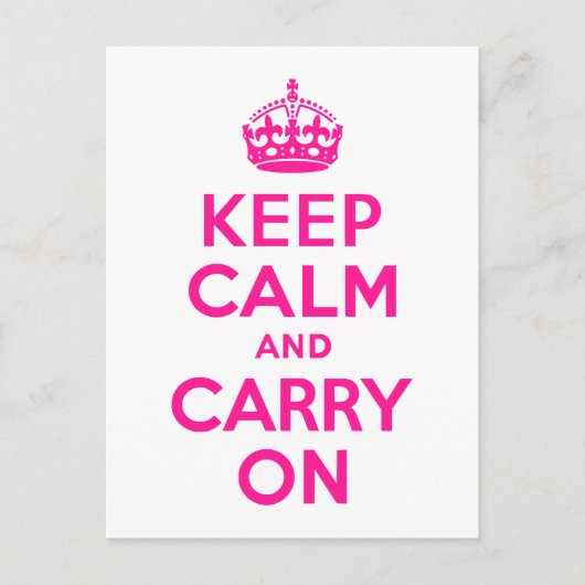 Diepe roze kalm houden en doorgaan briefkaart (Voorkant)