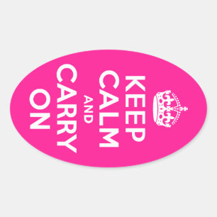 Diepe roze kalm houden en doorgaan ovale sticker