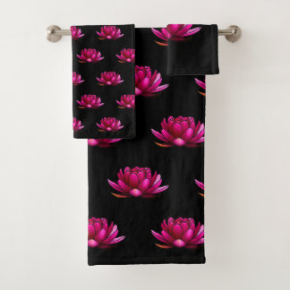 Diepe roze Lotus Flowers op Black Bad Handdoek