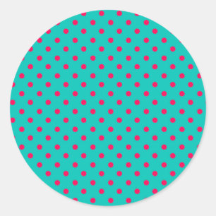 Diepe roze Stippen op Aqua Blue Ronde Sticker