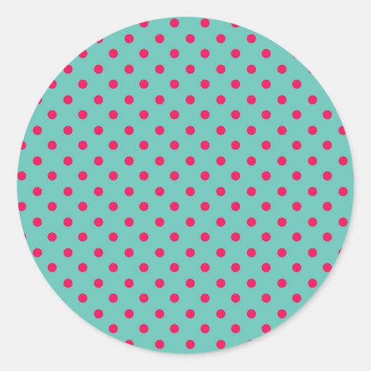 Diepe roze Stippen op Aqua Blue Ronde Sticker (Voorkant)