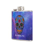 Diepe ruimte Achtergrond en Floral Sugar Skull Heupfles (Links)