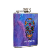 Diepe ruimte Achtergrond en Floral Sugar Skull Heupfles (Rechts)