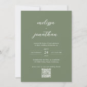 Diepe Sage Groene Foto Monogram QR Code Bruiloft Kaart (Voorkant)