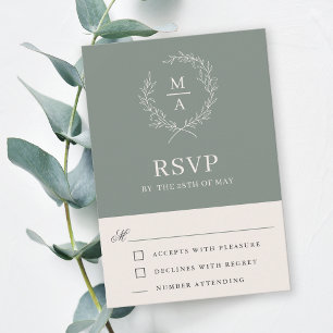 Diepe Salie Eenvoudig Elegant Monogram RSVP Kaartje