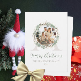 Diepe Salie Krans Monogram Foto Kerstmis Feestdagenkaart
