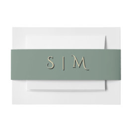 Diepe Saliegroene Monogram Trouwband Uitnodigingen Wikkel
