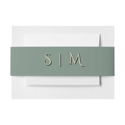 Diepe Saliegroene Monogram Trouwband Uitnodigingen Wikkel (Voorkant Voorbeeld)