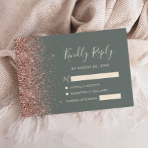 Diepe Saliegroene Roze Gouden Glitter Rand RSVP Ka