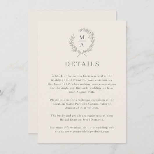 Diepe sep Simple Elegant Monogram - Gegevens Informatiekaartje (Voorkant / Achterkant)