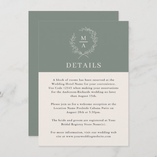 Diepe sep Simple Elegant Monogram - Gegevens Informatiekaartje (Voorkant / Achterkant)