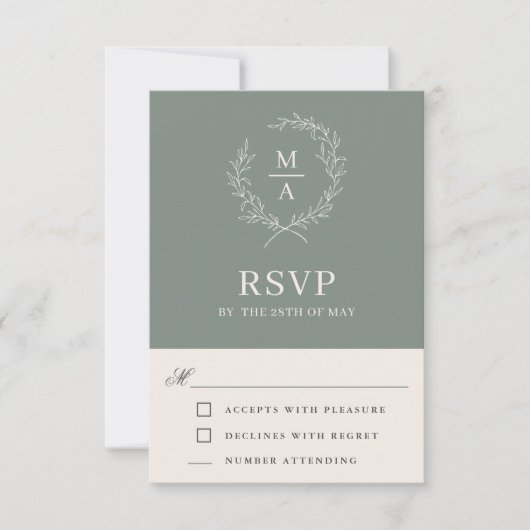 Diepe sep Simple Elegant Monogram RSVP Kaartje (Voorkant)