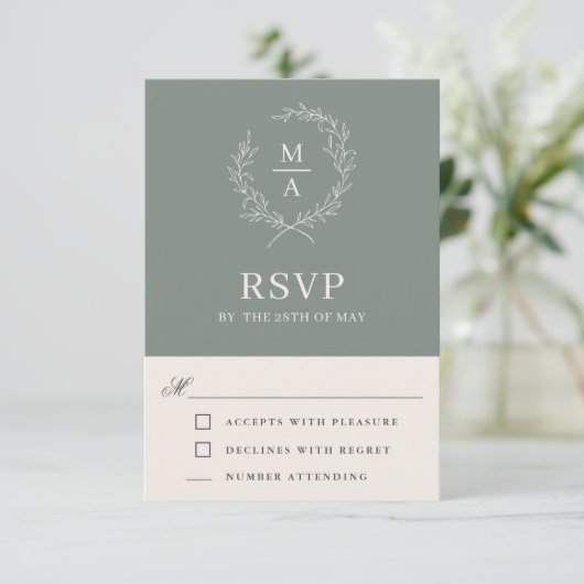Diepe sep Simple Elegant Monogram RSVP Kaartje (Staand voorkant)