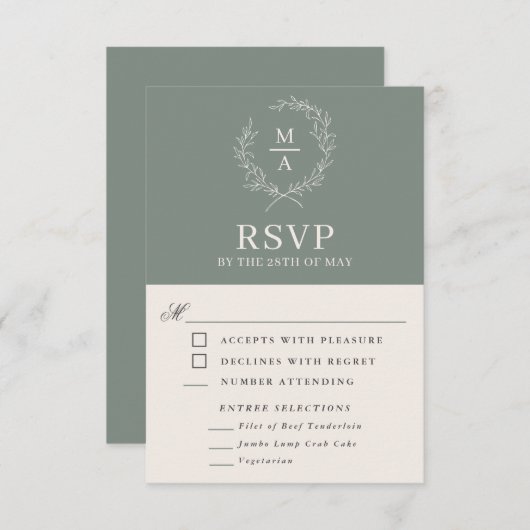 Diepe sep Simple Elegant Monogram RSVP met maaltij (Voorkant / Achterkant)