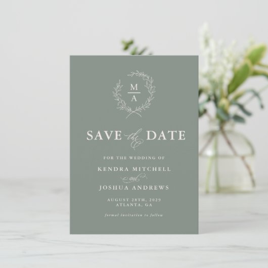 Diepe sep Simple Elegant Monogram Save the Date (Staand voorkant)