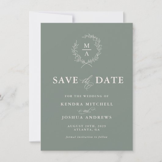 Diepe sep Simple Elegant Monogram Save the Date (Voorkant)