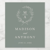 Diepe sep Simple Elegant Monogram Weddenschap Wijn Etiket (Enkel label)