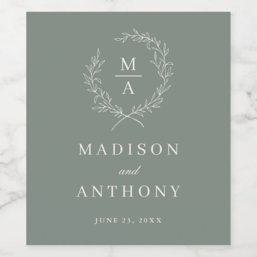 Diepe sep Simple Elegant Monogram Weddenschap Wijn Etiket (Enkel label)