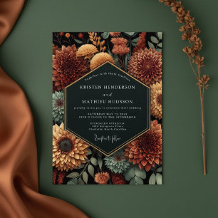 Diepe Sienna Bloemrijke Herfst Huwelijk Kaart