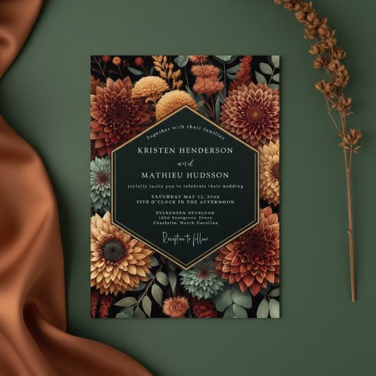 Diepe Sienna Bloemrijke Herfst Huwelijk Kaart