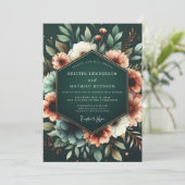Diepe Smaragd Bloemrijke Weelderige Bruiloft Kaart (Staand voorkant)